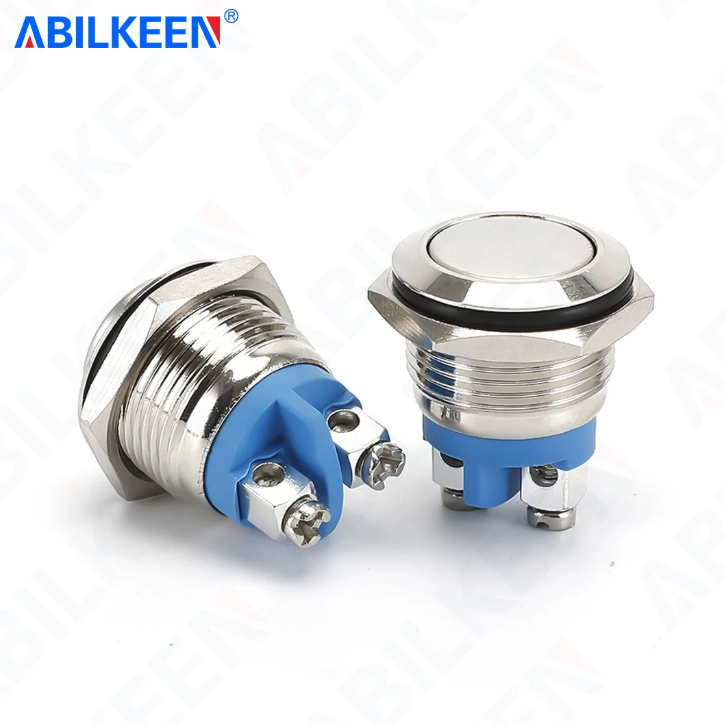 ABILKEEN 19MM 1NO Momentary Metal Push Button Switch Flat/Convex Head Push Button Switch 3~250VAC 3A with 2Pin Screw Terminal
