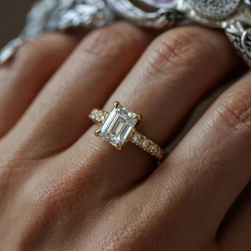 Huitan Eleganter Damenring für Hochzeit, Verlobung, luxuriös, mit hellblauem CZ-Stein, Party-Accessoires, zarter Damenschmuck, Geschenk – Detail 26