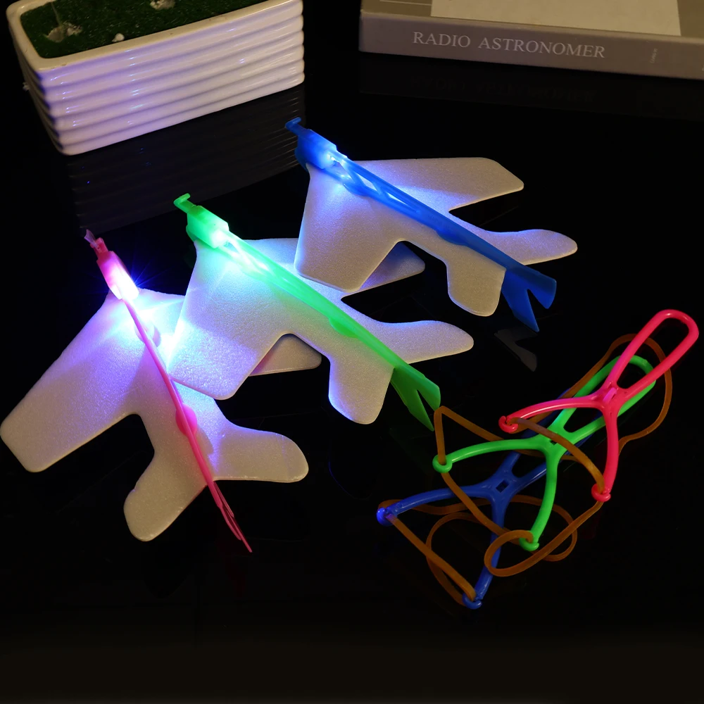 3pcs LED Light Catapult Aircraft Toy Kids DIY Catapult Gyroscopic Plastic Aircraft Creative Assembly Catapult Aircraft Toys Gift