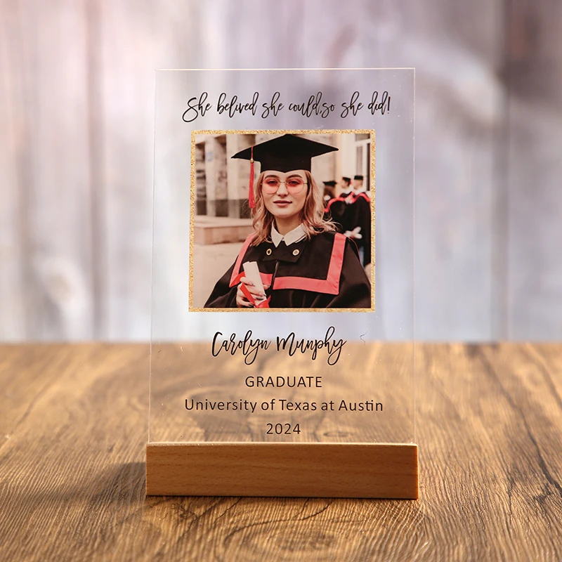 Personalized Wood Stand Graduating University Class of 2024 High School Congratulate Gift