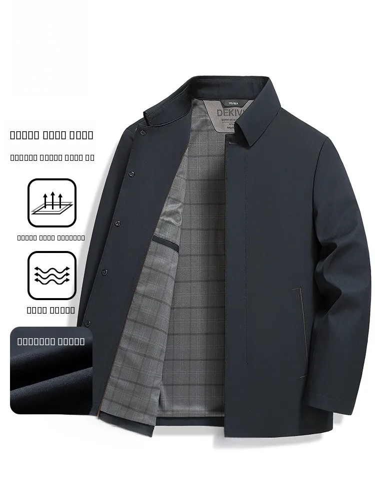 

Lormen Men's Casual Lapel Jaet Lightweight Wear-Resistant Spring Autumn New Busin Sle Dad Clothes Polyester Fiber