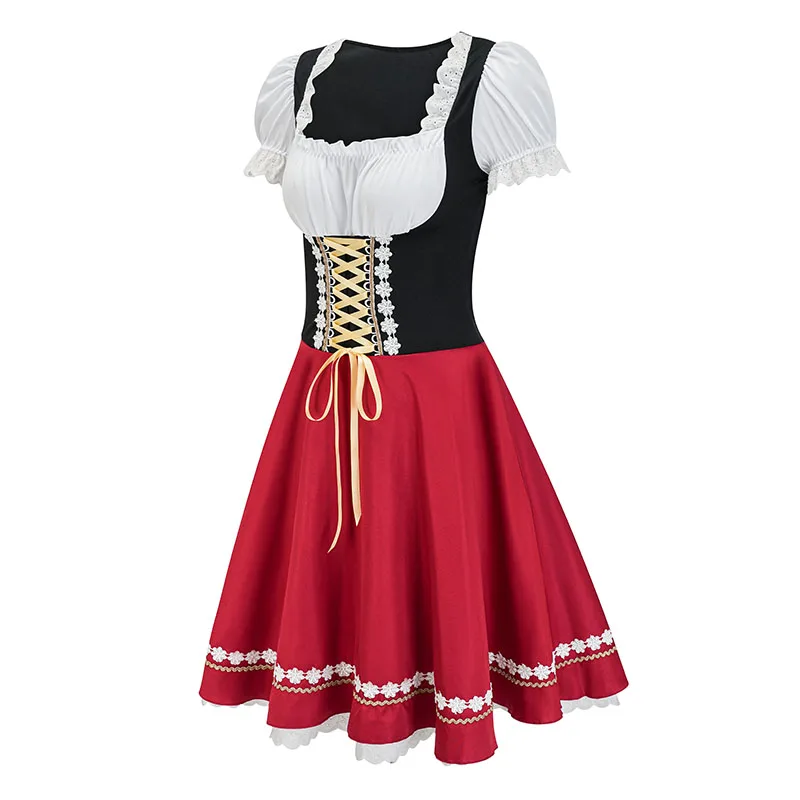 High Quality Red Hot Sexy German Beer Girl Costume Halloween Oktoberfest Party Cosplay Fancy Dress Women 2024 Bavarian Outfit