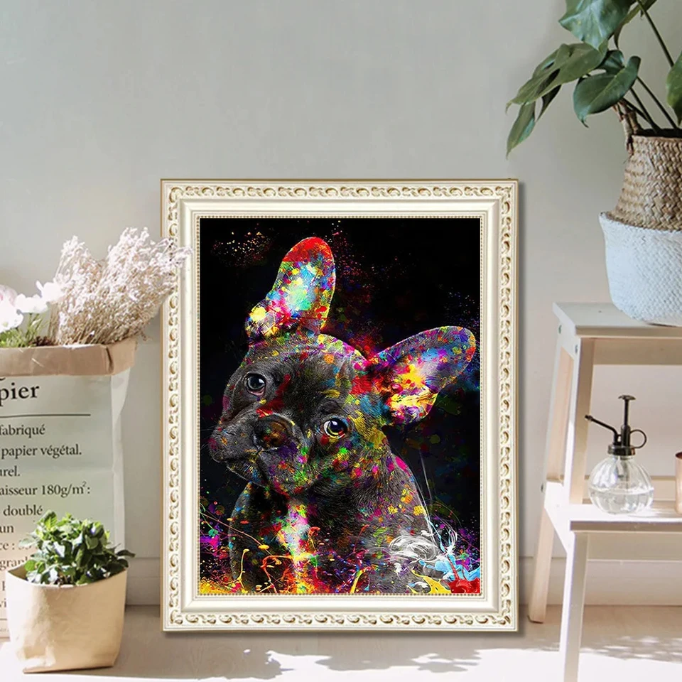 Peinture Diamant Adulte Bouledogue Français - Kit 5D 30x40cm Strass Ronde