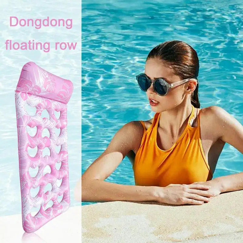 Packable Floats For Travel Sun Tanning Floats Pool Toys Printed Leaf Pattern Lounge Chair Large Inflatable Pool Floaties Rafts