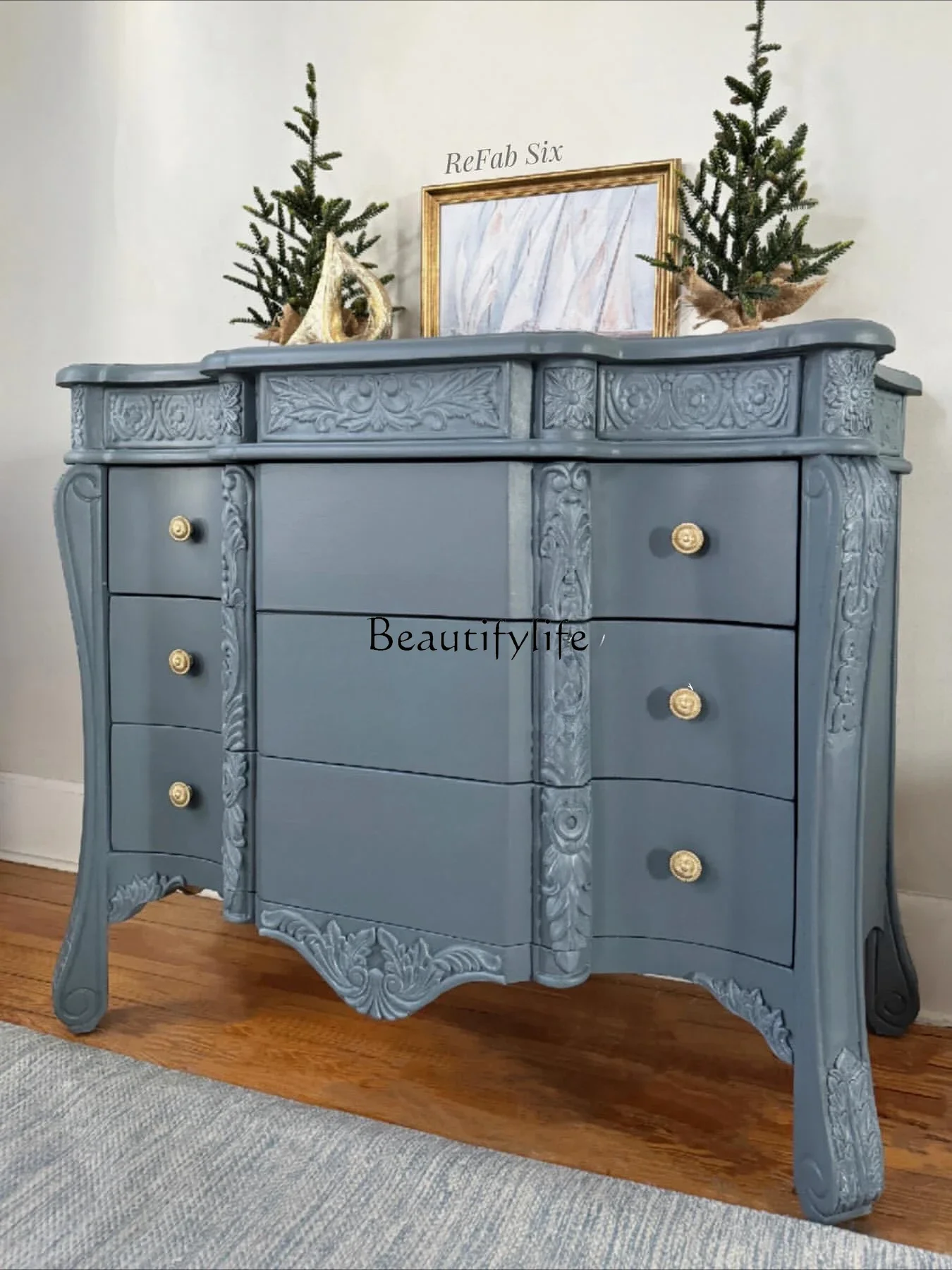 

yj7 French Style Solid Wood Carved Living Room Wall-Mounted Sideboard American Modern Simple Bedroom Storage Cabinet