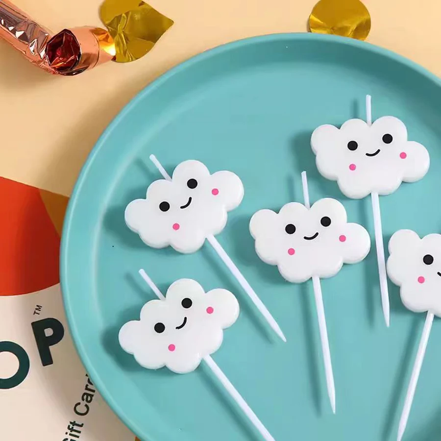 5PCS Nette Weiße Lächelnde Gesicht Wolke Kerze Kuchen Dekoration Kreative Lächelnde Wolke Kerze Geburtstag Party Dessert Backen Dekoration – Detail 2