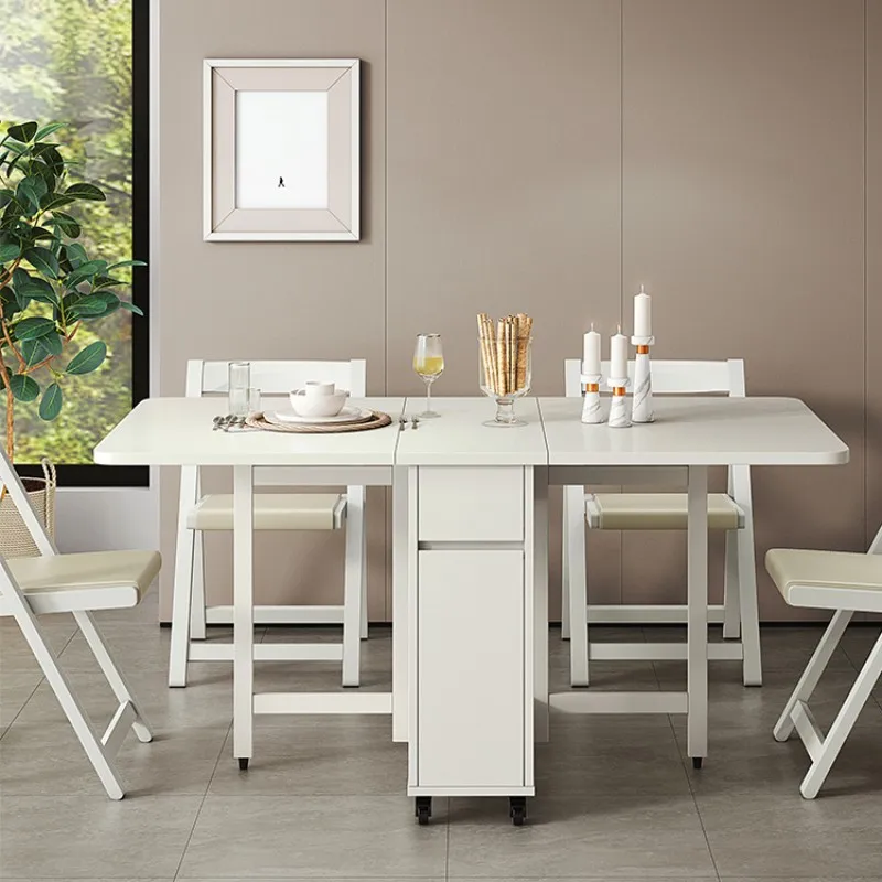 All solid wood folding dining table and chair combination set of household small apartment multi-functional movable dining