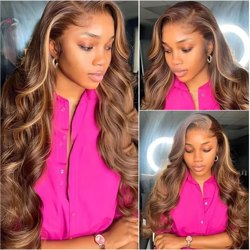 13x4 Highlight P4/27 Body Wave Lace Frontal Human Hair Wig Honey Blonde Colored 13x6 HD Lace Front Wigs For Women Pre Plucked image 4