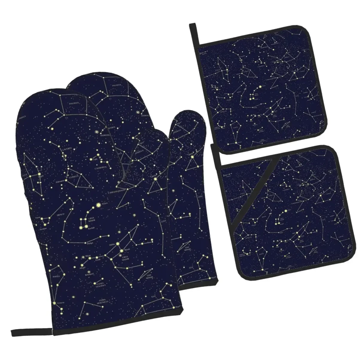 Night Sky Celestial Stars Zodiac Constellations Oven Mitts and Pot Holder Sets of 4 for Baking Kitchen Cooking Grilling Gloves