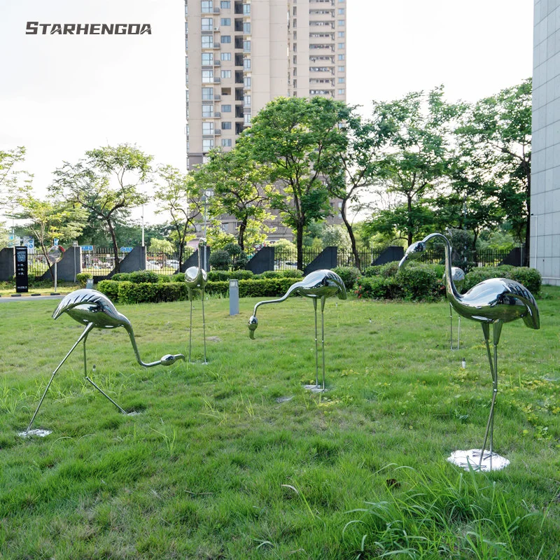 Stainless steel flamingos sculpture | Garden exhibition hall lawn garden decoration pieces