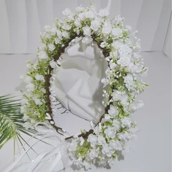 Baby's Breath Flower Crown Flower Hairband Women Headband Jewelry Wedding Party Hair Accessories Bride Bridesmaid Floral Garland