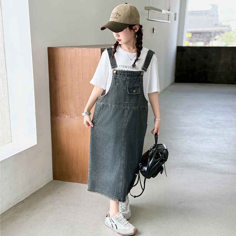 فستان كلاسيكي للأطفال من قماش الدنيم المتعثر للفتيات فستان جينز غير رسمي فستان راعية البقر والدنغري فساتين صيفية للأطفال #3