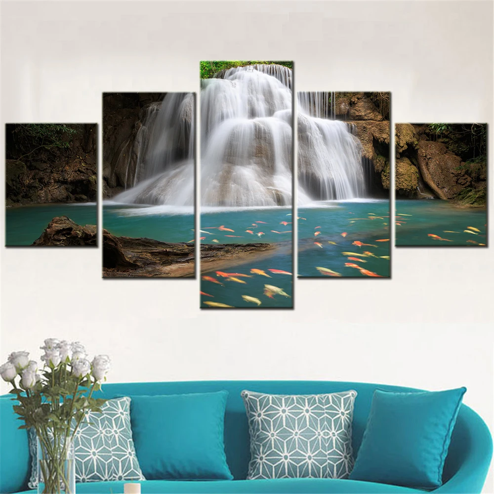 

5 Pieces Wall Art Canvas Painting Picture Modren Home Decor Poster Landscape Waterfall Forest Carp Painting Bedroom Decoration