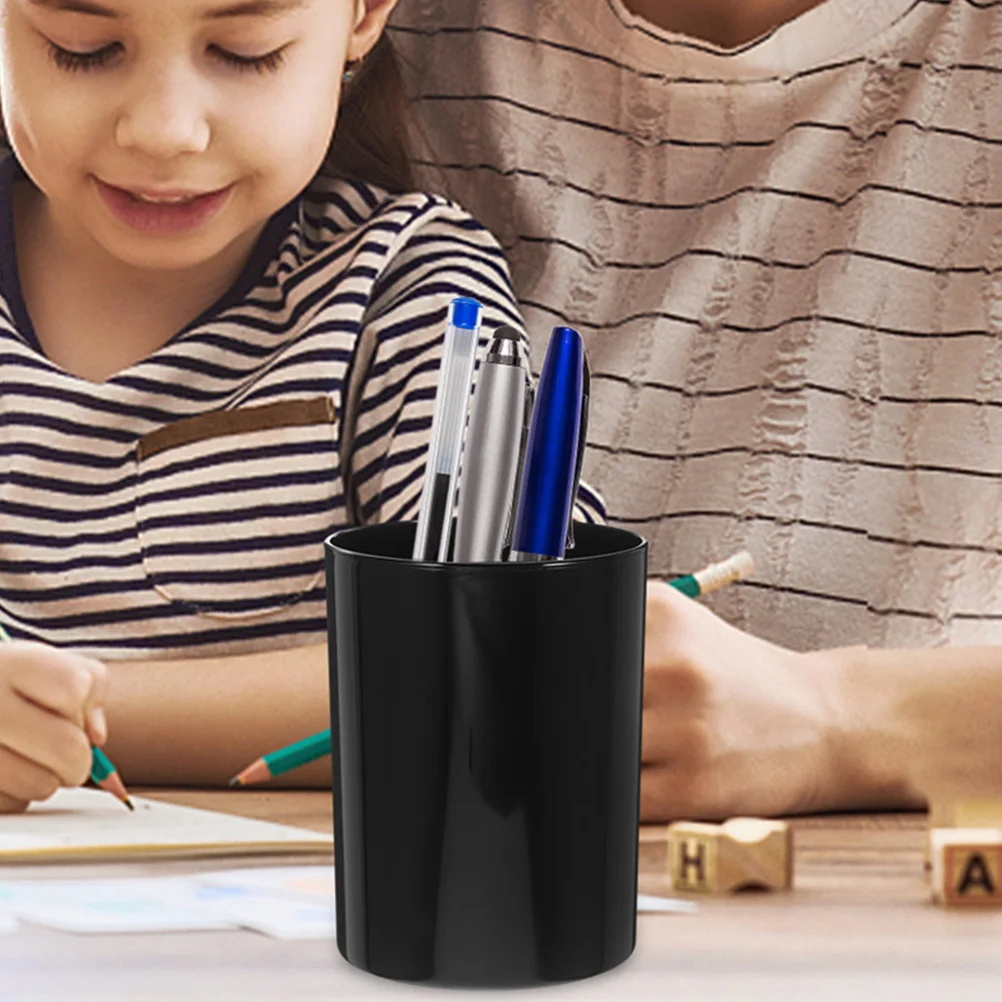 

1pcs Pen Desk Organizer Black Plastic Pencil Holder For Desk Pencil Cup Large Capacity Stylish Round Base Stable