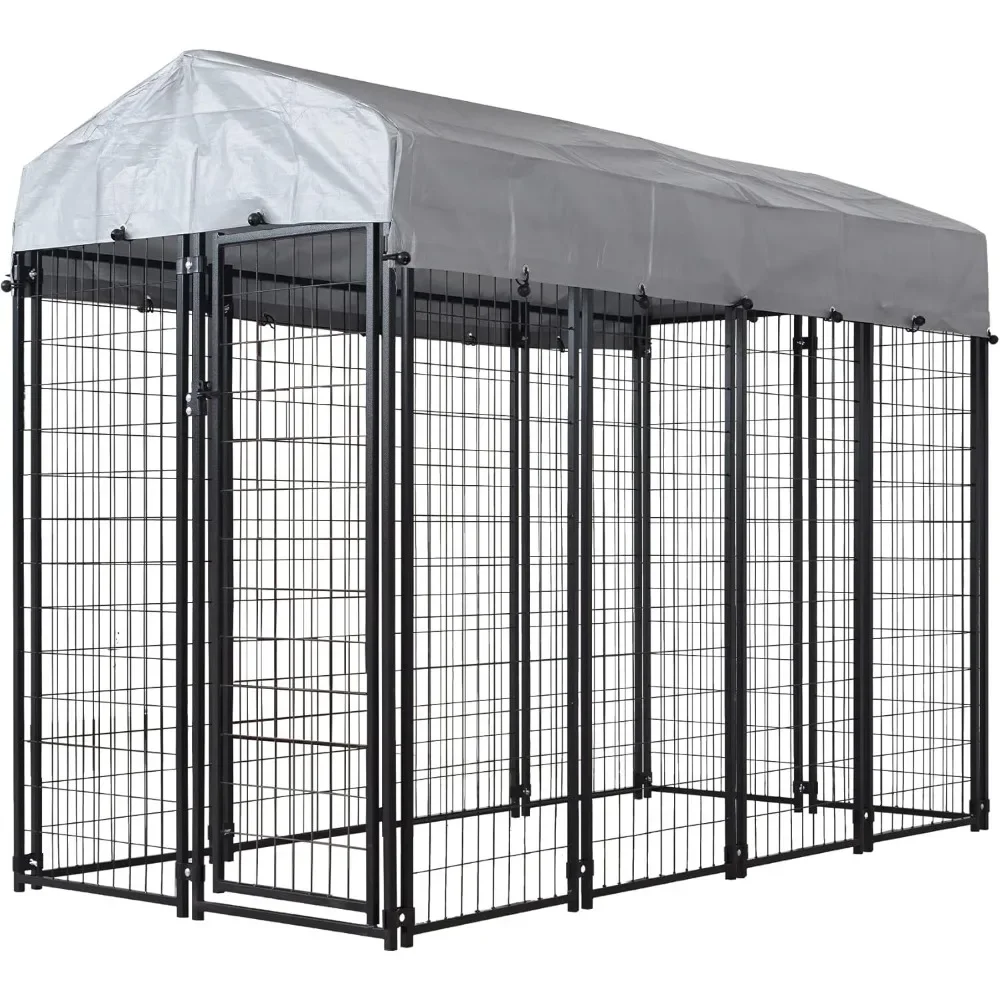 Large Dog Kennel Outdoor Pet Pens Dogs Run Enclosure Animal Hutch Metal Coop Fence with Roof Cover