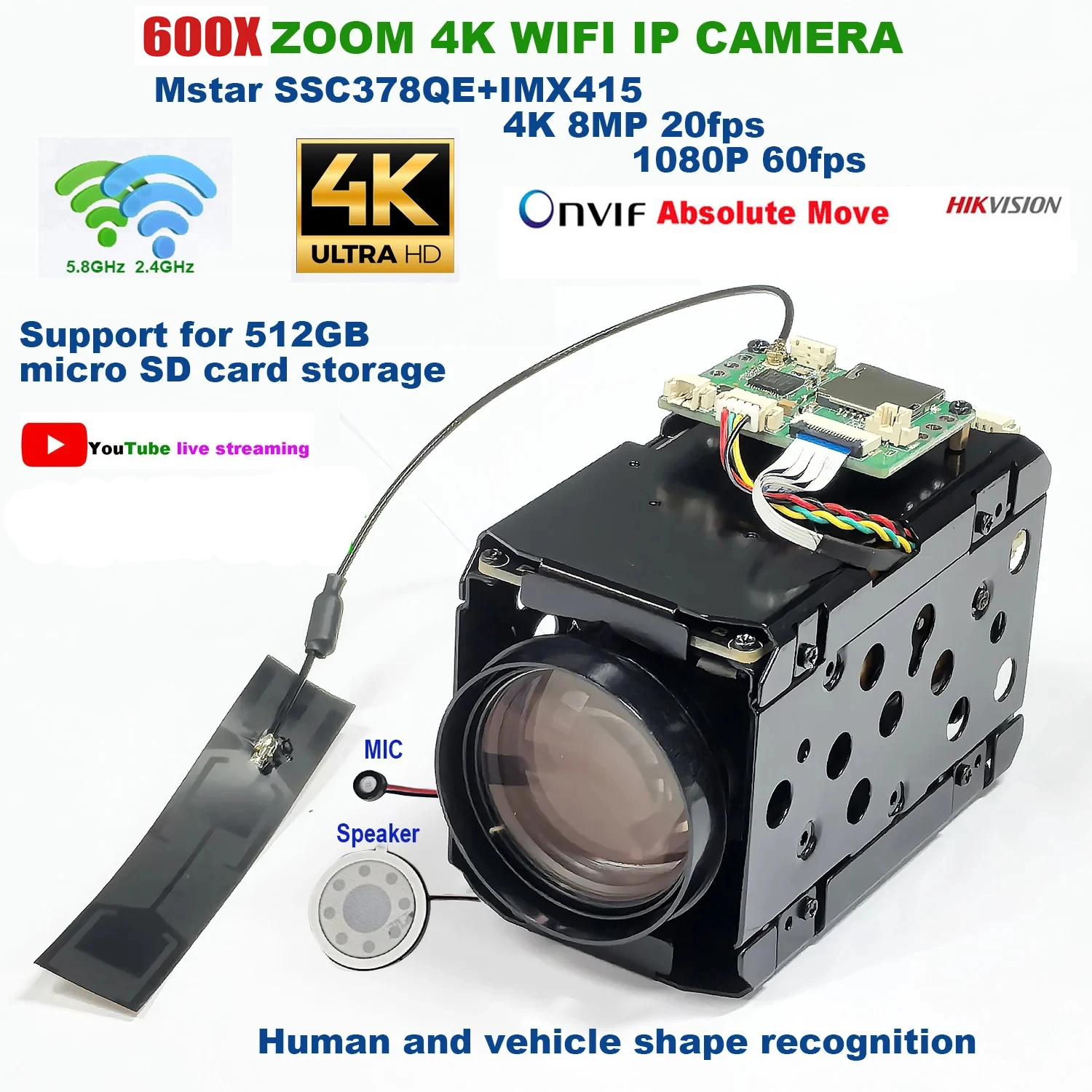 

4K 8MP 600X ZOOM WIFI IP Camera RTMP Auto IRIS Hikvision Protocol IVM4200 P2P ONVIF IMX415 Support SD 256GB IP Camera