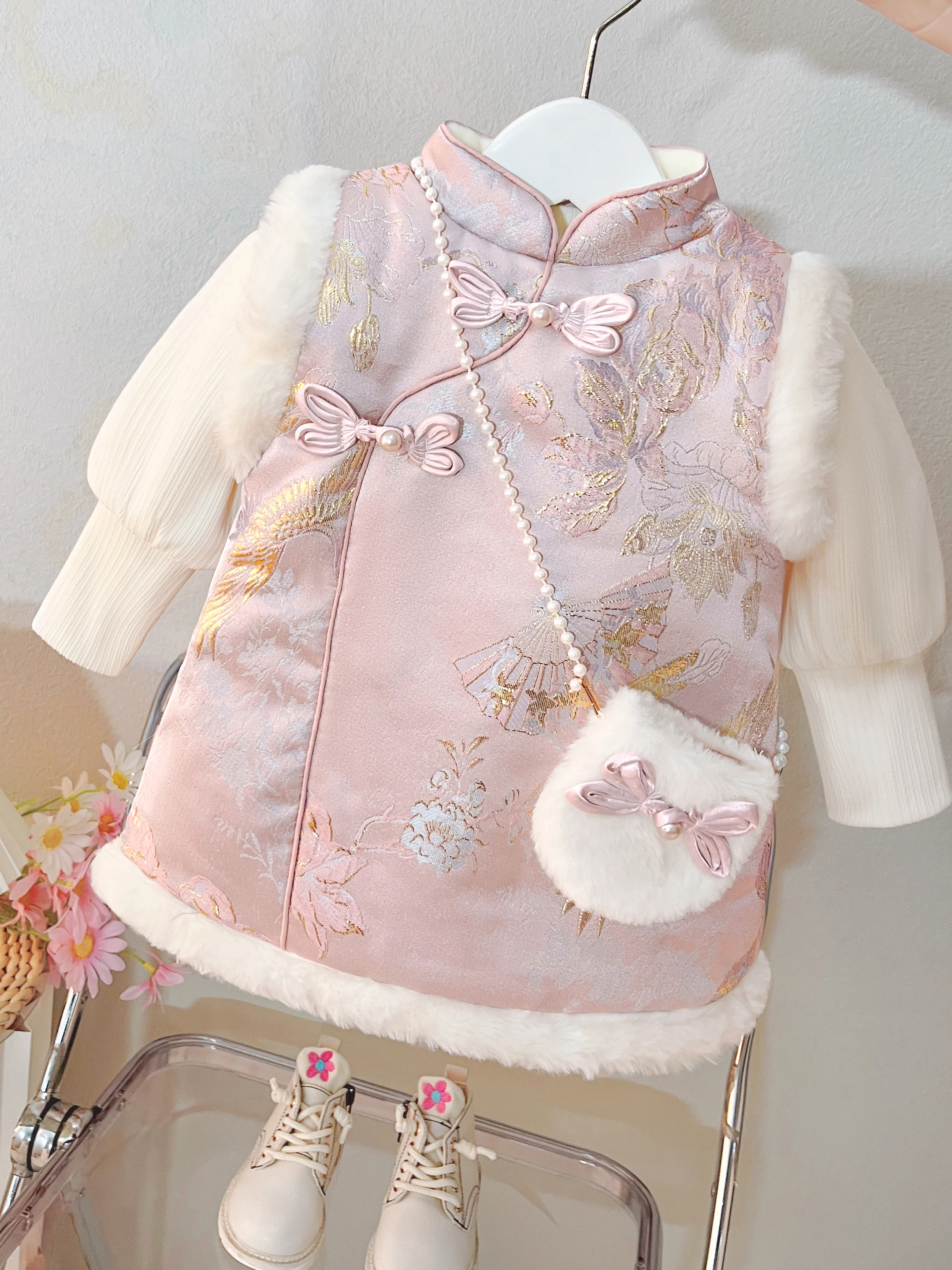 

Princ Sle Детский зимний новогодний модный наряд Hanfu для маленьких девочек на первый день рождения