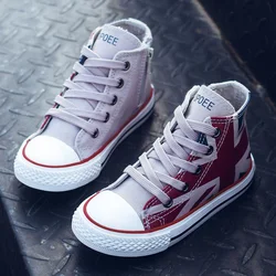 OPOEE Spring and Autumn New Children's Canvas Shoes Breathable Cloth Shoes Soft Sole High Top Children's Shoes Lace up Boys and