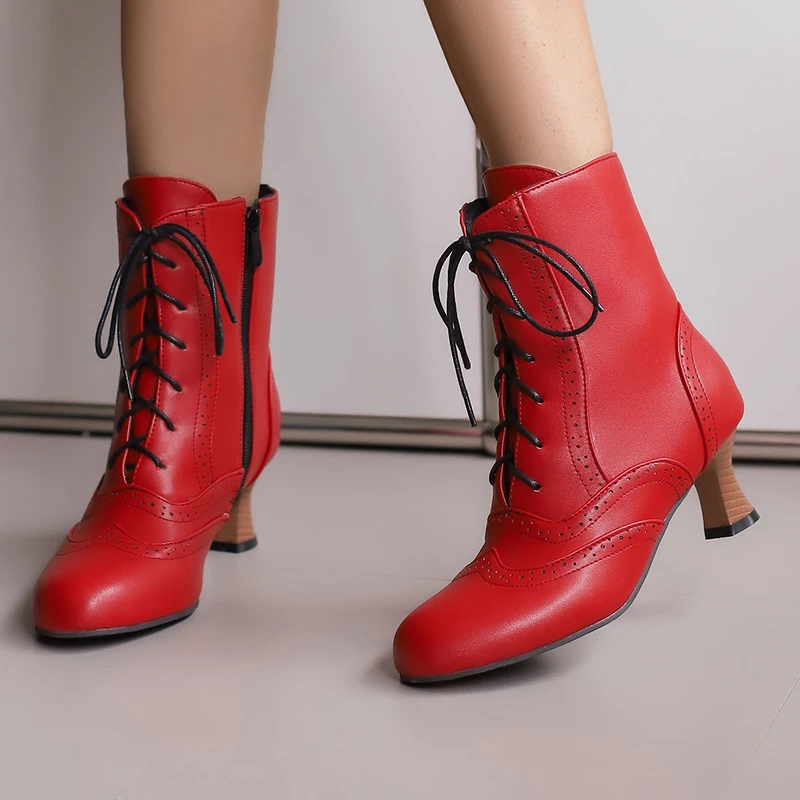 

Красные ботильоны для женщин, модные женские короткие ботинки на низком каблуке, элегантные туфли на шнуровке, фиолетовые, белые, зеленые, вечерние туфли, обувь большого размера