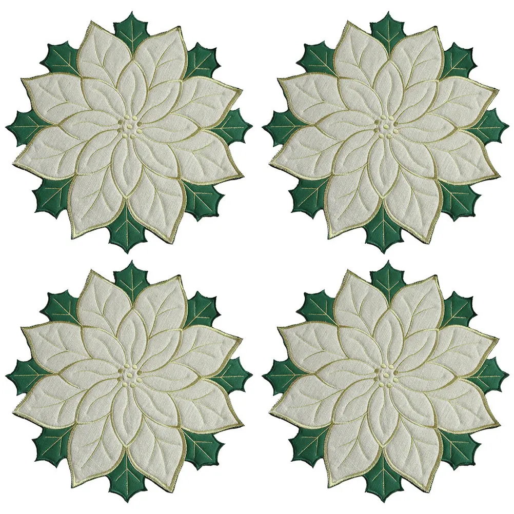 

4Pcs Placemat for Plates Christmas Themed Embroidered Decorative Dinner Table Mats Wear-Resist Insulation Dinning Mat Party