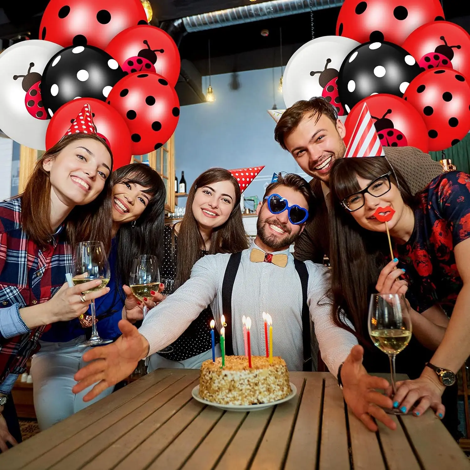 Ladybug Latex Balloons, Black Polka Dots, Birthday Party Supplies, Jungle Theme Decor, Boys and Girls, 12 in, 15 PCs