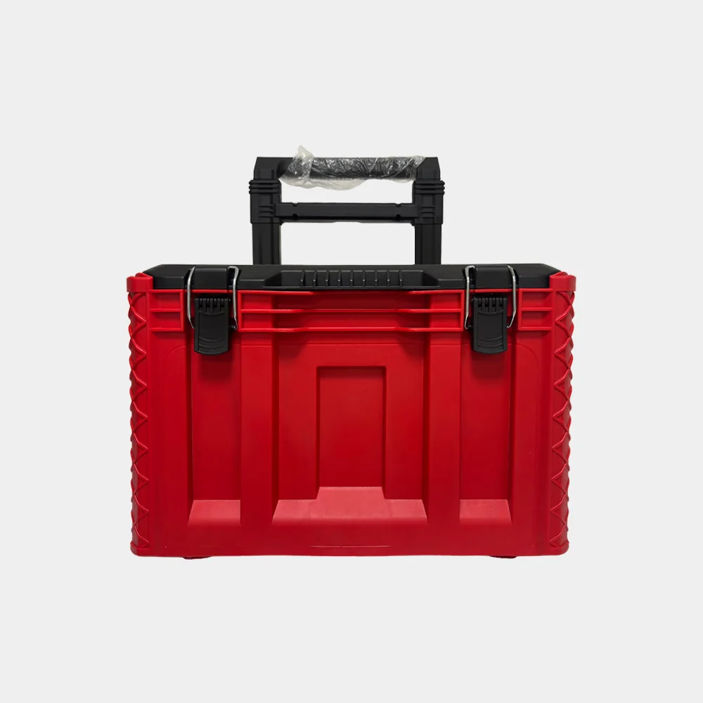 Portable Red Toolbox, Retractable Height-Adjustable Pull Rod, Rolling Wheels with Lock Latches, Thickened Sturdy Material