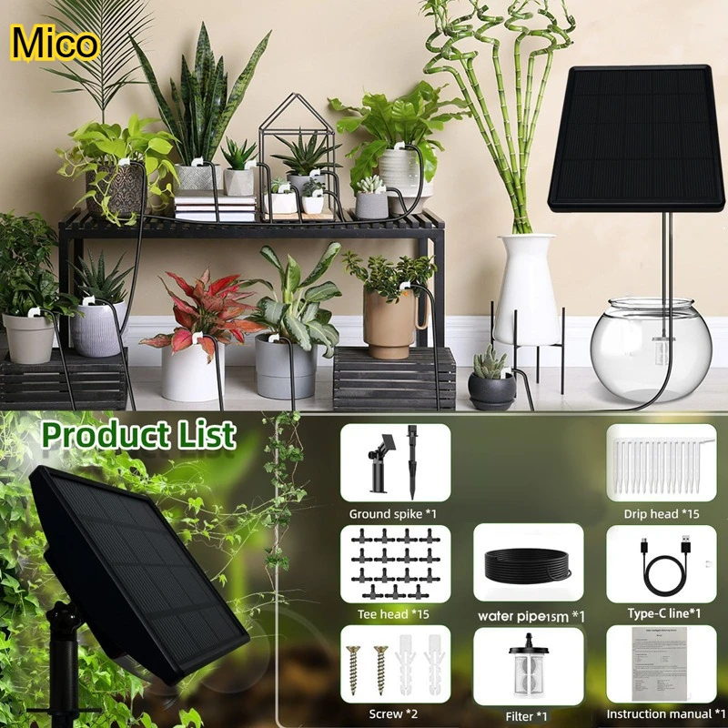 Solar Powered Automatic Plant Watering System with Smart Timer, High-Flow Drip Irrigation for Indoor & Outdoor Plants