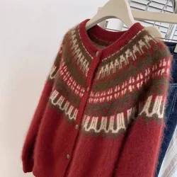 Hot selling new women's O-neck cardigan 100% pure wool sweater Autumn and winter fashion knitted long sleeved jacket Women's