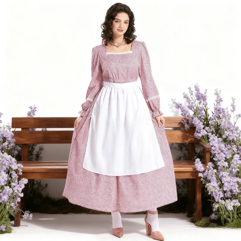 

Pink Square Collar Floral Dress Grassland Colonial Retro Costume Party Cosplay