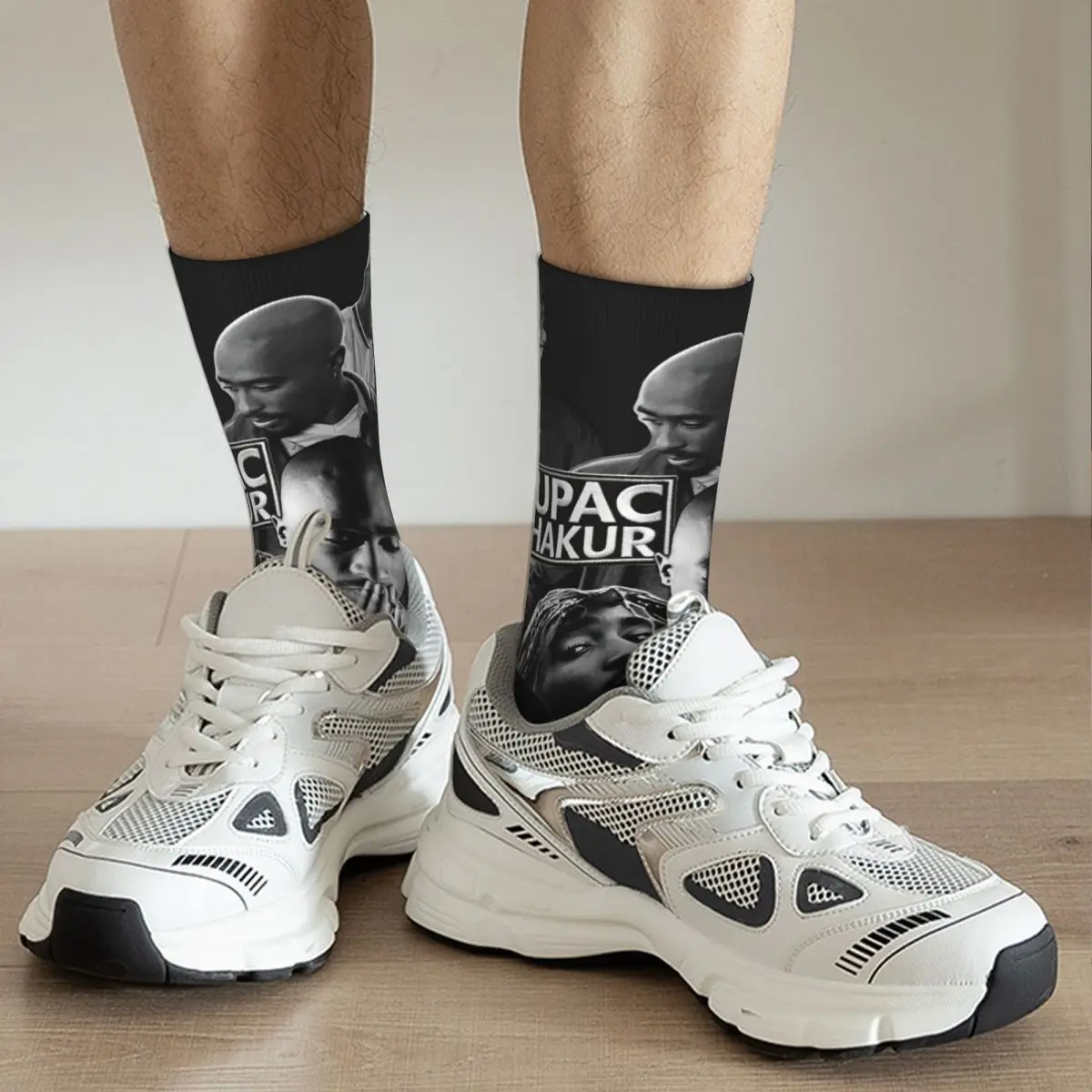 Fashion Tupacs  Football Socks Rapper Polyester Middle Tube Socks for Unisex Non-slip