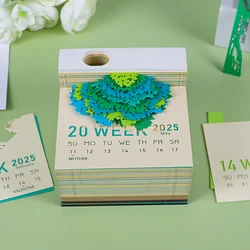 Tree Desk Calendar 2025 Calendar Memo Pad Creative Desk Calendar DIY Notes Notepad 3D Art Calendar Paper Carving Gift House