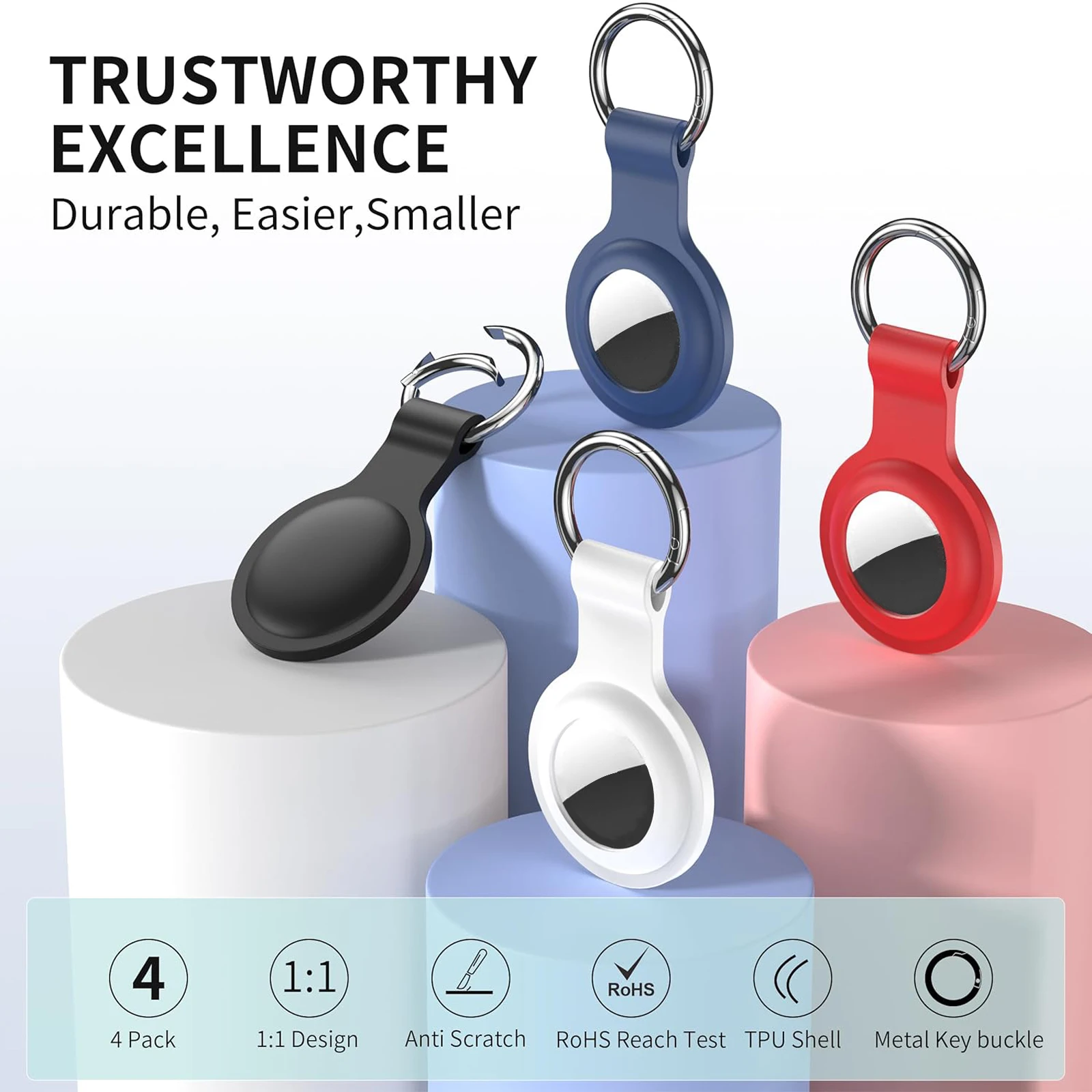 Airtag Keychain Silicone Secure Holder Airtag Case Anti-lost GPS Key Ring for Apple Pets Luggage Tag Keys Item Finder Tracker