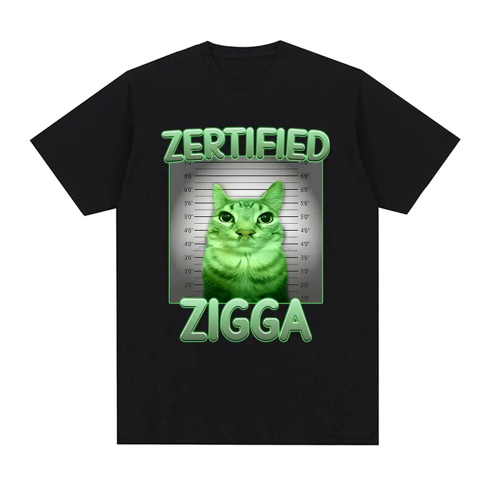 Zertified Zigga Funny Alien Cat Brainrot Funny Meme T-Shirt Herrenbekleidung Mode T-Shirts Baumwolle Lässige Kurzarm-T-Shirts