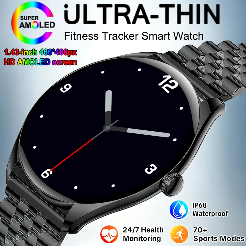 New Ultra Thin SmartWatch Men Woman AMOLED 3D Screen Always Show Time Sports Fitness Waterproof Heart Rate HD Call Smartwatches
