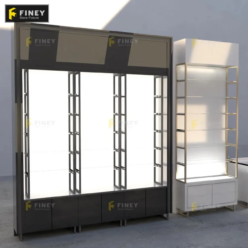 

Customize.Customized Wooden Makeup Shop Display Rack Shopping Mall Display Shelf Lighting Beauty Perfume Store Display Cabinet