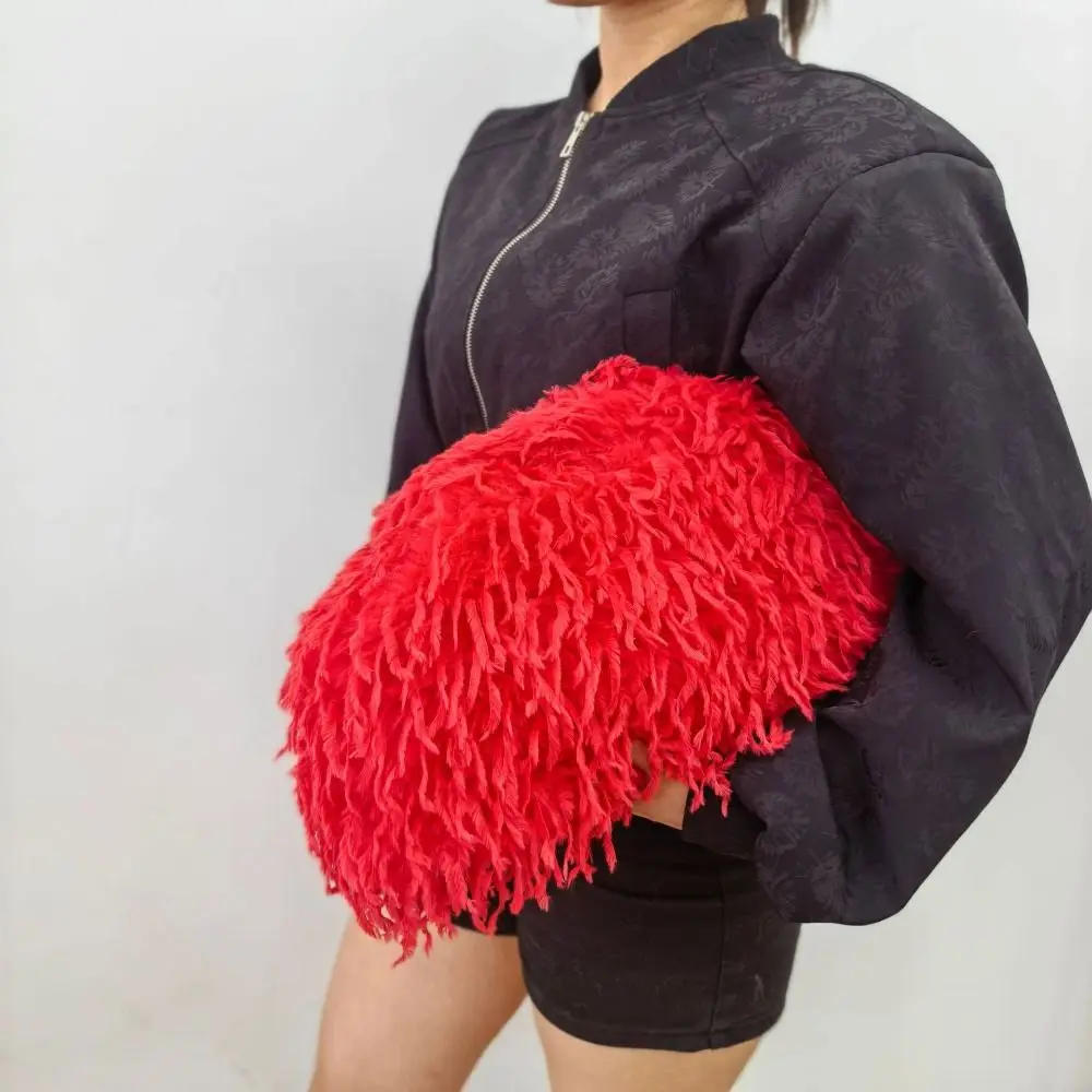 Casual Portable Fluffy Plush Clip Clutch Spicy Girl Fuzz Faux Fur Purse Feather Y2k Dinner Bag Mobile Phone Bag