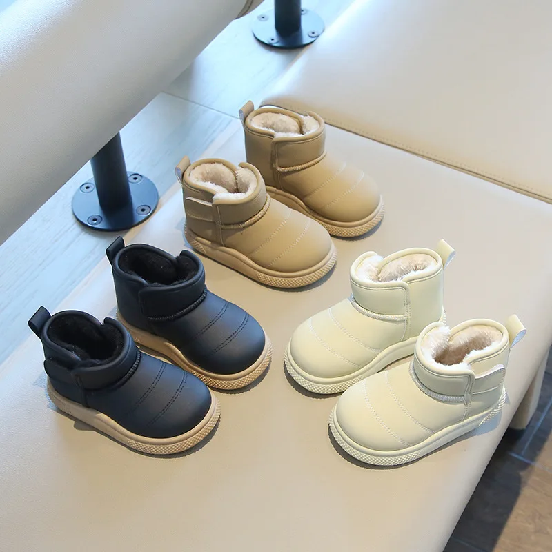 New Autumn Winter Kids Fleece-lined Thick Non-slip Snow Boots Girl Warm Cotton Boots Boy Soft-soled Short Boots Children Casual
