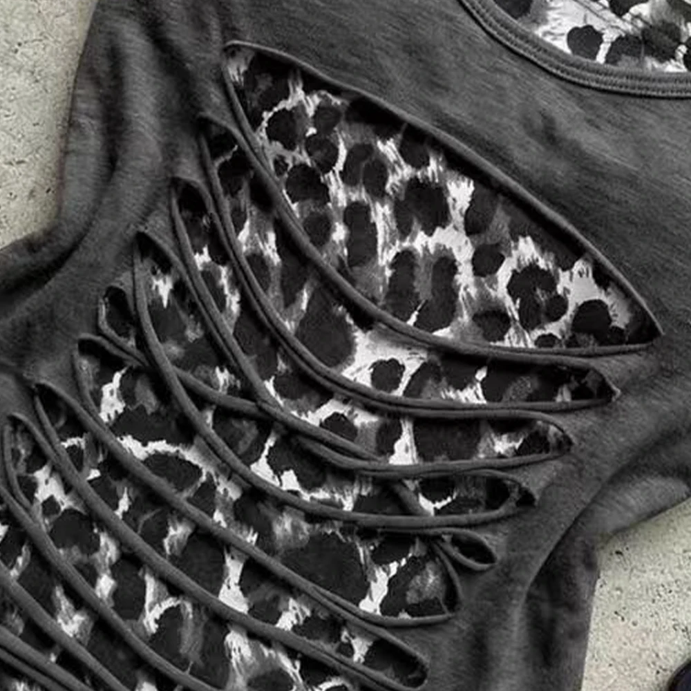 Retro Sexy Style Spicy Girl Hanging Collar Vest Top Summer Women's Design Sense Fashionable Top Retro Gray Patch Leopard Print