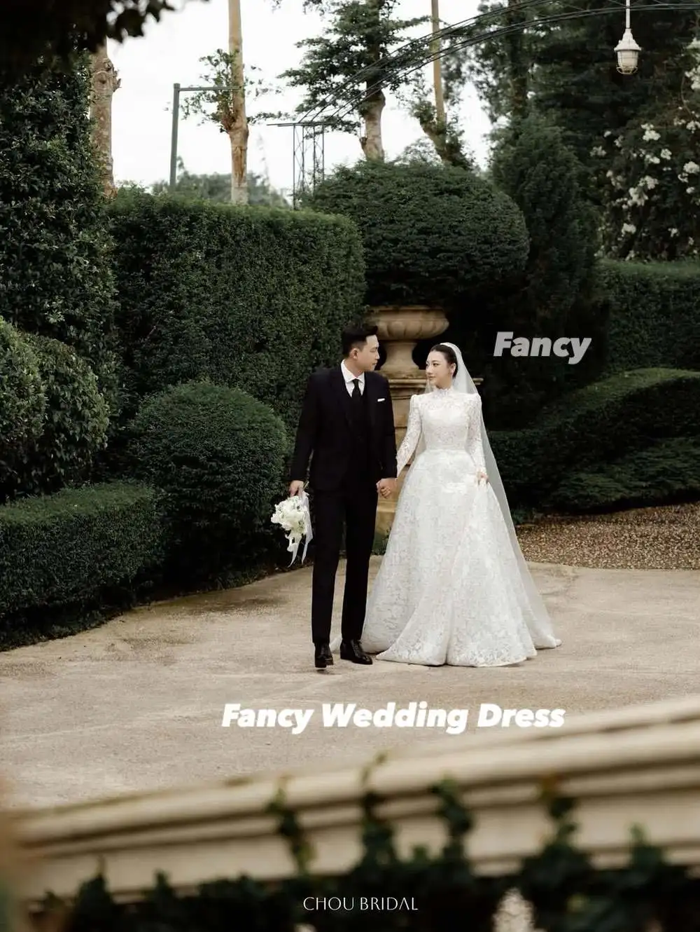 Fancy Elegant Lace Wedding Dress A Line High Neck Evening Party Dresses Long Sleeve High Quality Bridal Gown Customized