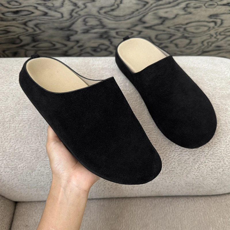 

Замшевые мужские получешки, туфли-лодочки большого размера, полудрагоценные лоферы, тапочки, повседневная обувь с открытой спиной, шлепанцы, сандалии без шнуровки на плоской подошве