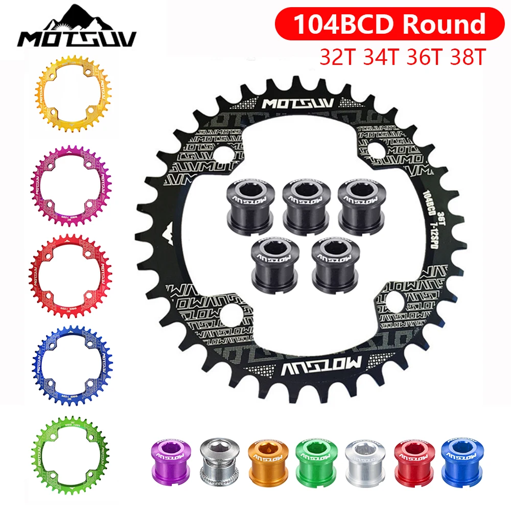 

MOTSUV BCD 104 with 5 Bike Aluminum Alloy Screws 104BCD Narrow Wide 38T 36T 34T 32T Bicycle Chainring Single 12 11 10 9 8 Speed