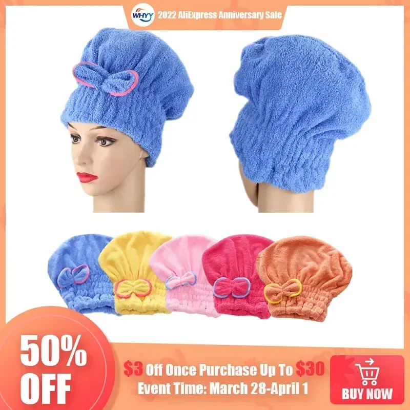 1pc Microfibre Bowknot Wrap Towel Quick Hair Drying Bath Towels Spa Bowknot Wrap Towel Hat Cap for Bathroom Accessories