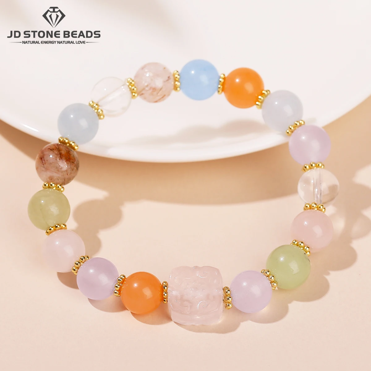 JD الحجر الطبيعي متعدد الألوان العقيق الأسود سوبر سبعة الكوارتز محظوظ تصميم سوار للنساء أزياء كريستال الطاقة المجوهرات #1