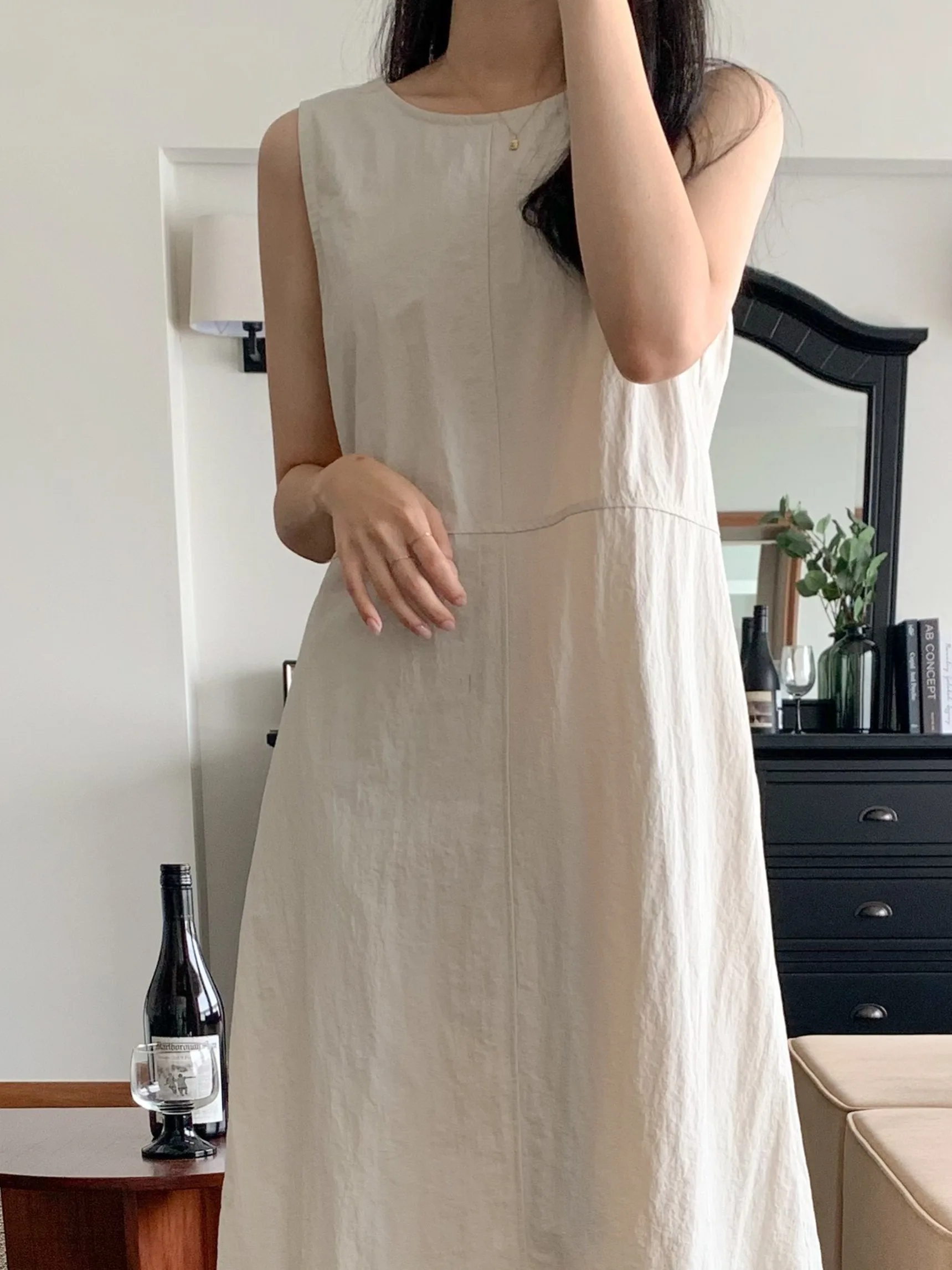 Coréen Sle été ample coton lin Svel gilet Dr femmes Ele Long Dr tenue décontracté pour l'école voyage Date