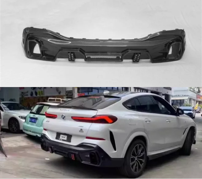 For BMW G06 X6 2019 2020 2021 2022 2023 LD Real Carbon Fiber Rear Bumper Trunk Lip Diffuser Spoiler Cover Exhaust Tips