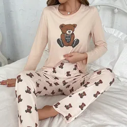 Cute Bear Print Pajamas for Women Autumn Winter Long Sleeves Full Pants Pajama Sets Woman Milk Silk Pijamas Girls Nightwear