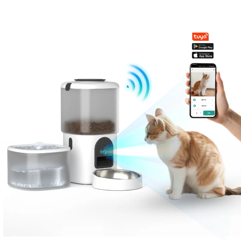 

Pet Product Supplier 2 in 1 Drinking Water Fountain Wifi Smart Automatic Cat Pet Feeder with Camera