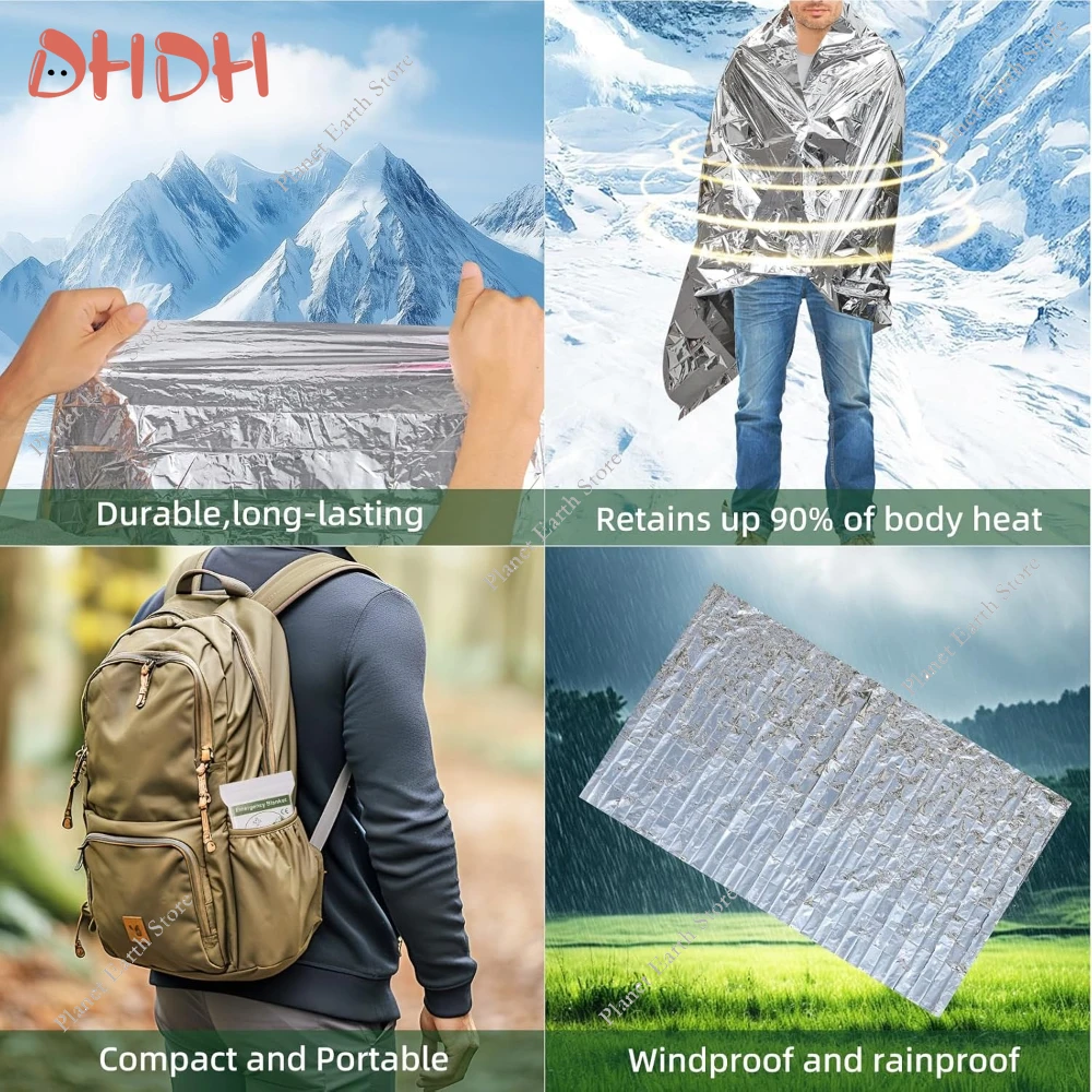 بطانية حرارية للطوارئ 5/10/20 قطعة مقاومة للماء احباط الحرارة عاكسة بقاء بطانية للتخييم في الهواء الطلق التنزه الإسعافات الأولية108