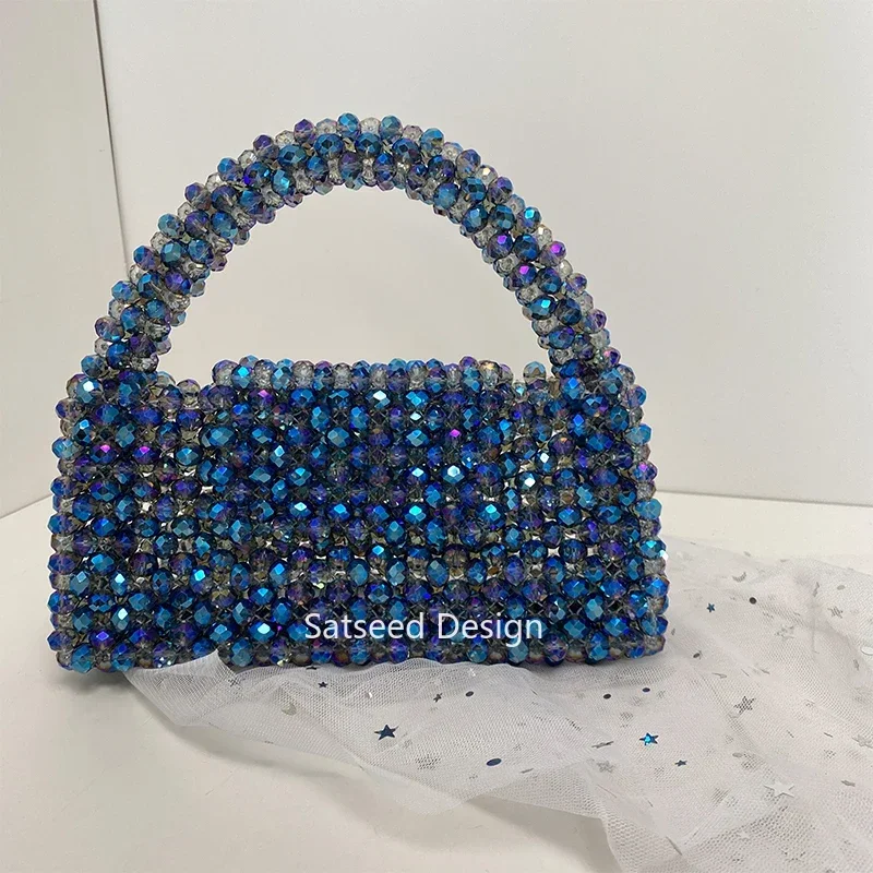 

Blue Handmade Woven Special Women's Bags Customizable Colors Crystal Bag Evening Purses and Handbags Luxury Designer Banquet Bag