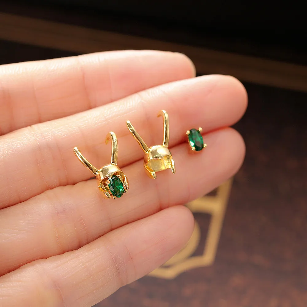 Loki Earrings for Women Helmet Crown Gold Color Cartilage Earring Set Green Crystal Studs Accesorios Dropship Suppliers KBE002